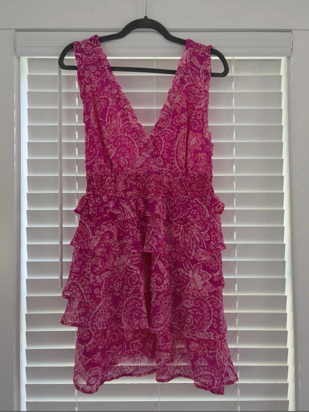 Fate Pink Paisley Sleeveless V-Neck Ruffle Dress